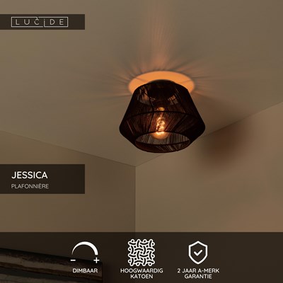 Lucide JESSICA - Plafonnière - Ø 30 cm - 1xE27 - Zwart